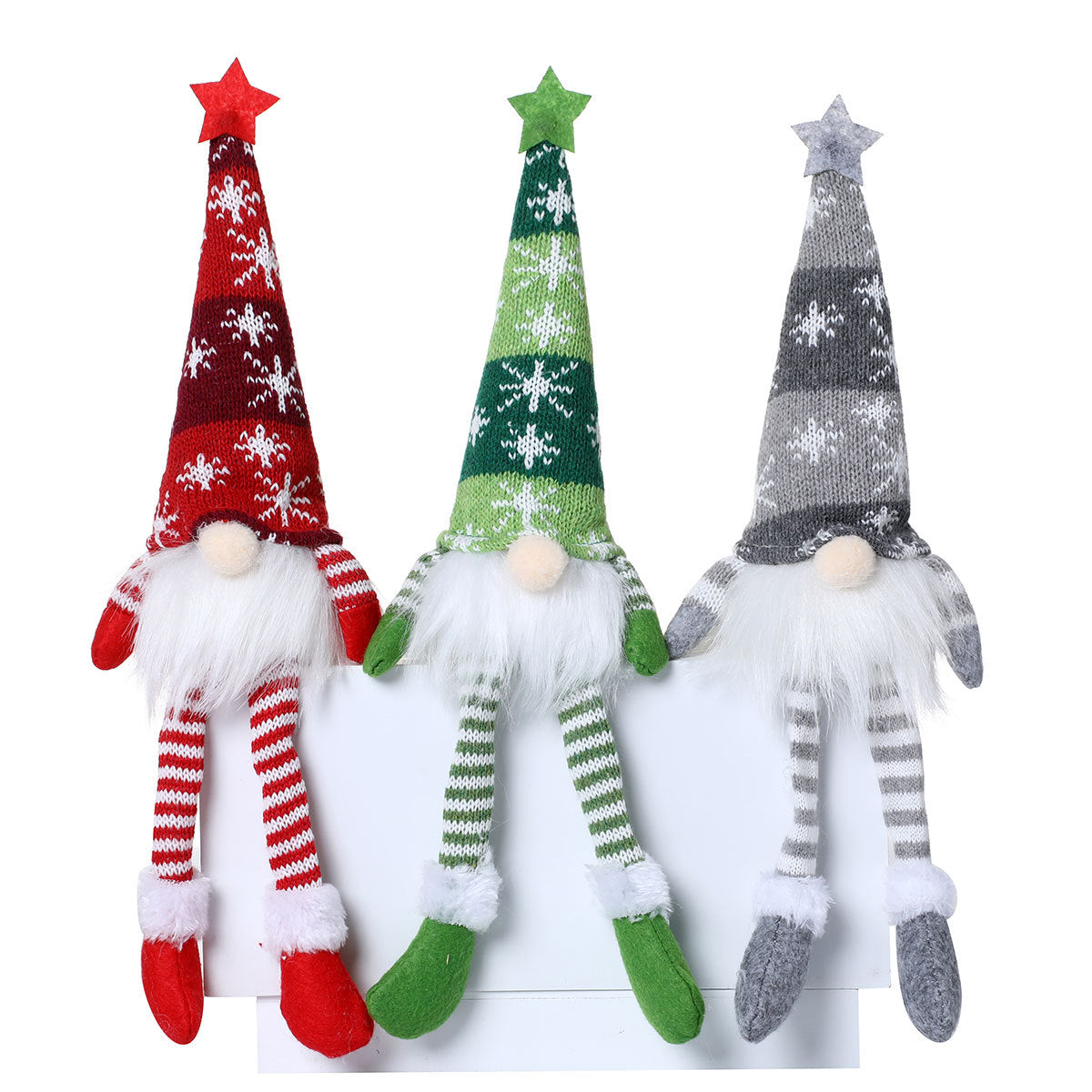 Knitted Gnome Figurine with a Snowflake Hat and Star Top | Shelf and Table Christmas Decorations | Sturdy Yearly Build