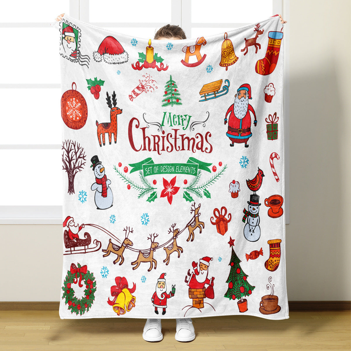 Christmas Blanket with Santa Claus, Reindeer and Snowmen | Ultra-Soft Throw for Couch and Bed | Two Festive Sizes