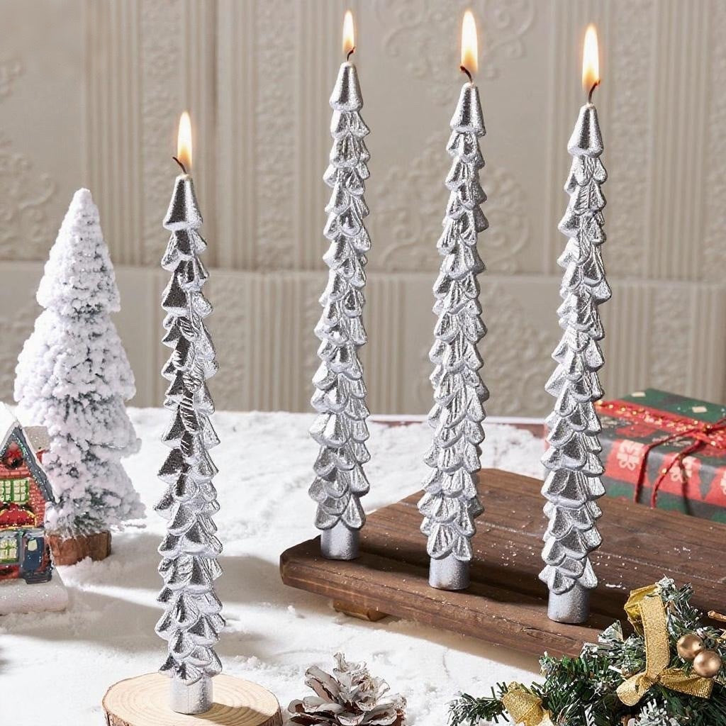 Hand Textured Christmas Tree Taper Candles | Drip Free Wax with Fir Branch Grooves | Fits Standard Holders for Festive Tables