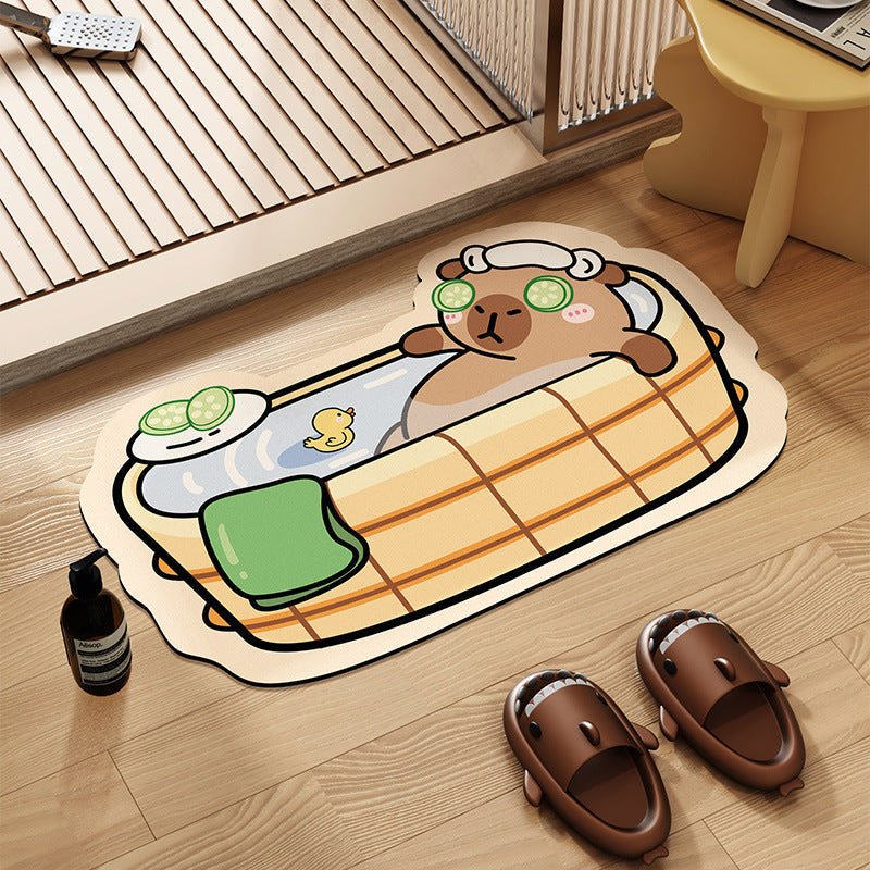 Cartoon Capybara Bath Mat with Non-Slip Backing | Machine Washable Rug for Kitchen or Play Area | One Size, 10 Designs
