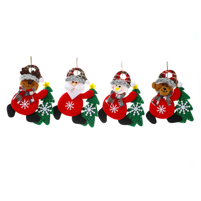 Santa Christmas Ornaments in Soft Felt | Holding a Tiny Tree with Stitched Detail | Hang on the Mantel or Table Display