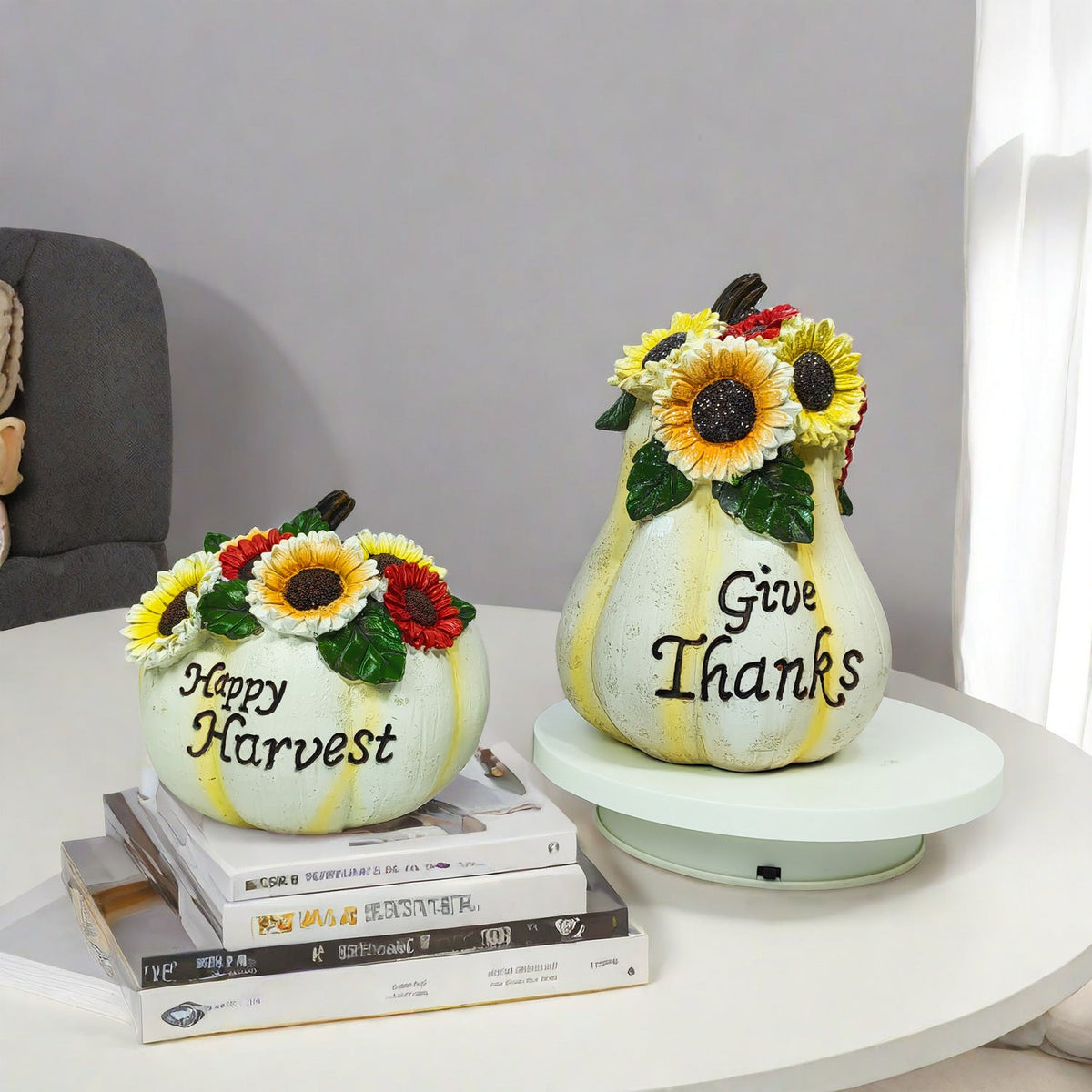 Halloween Pumpkin Decorative Figure | Available in Orange, Kürbis | Stands on Shelves, Mantels, and Side Tables