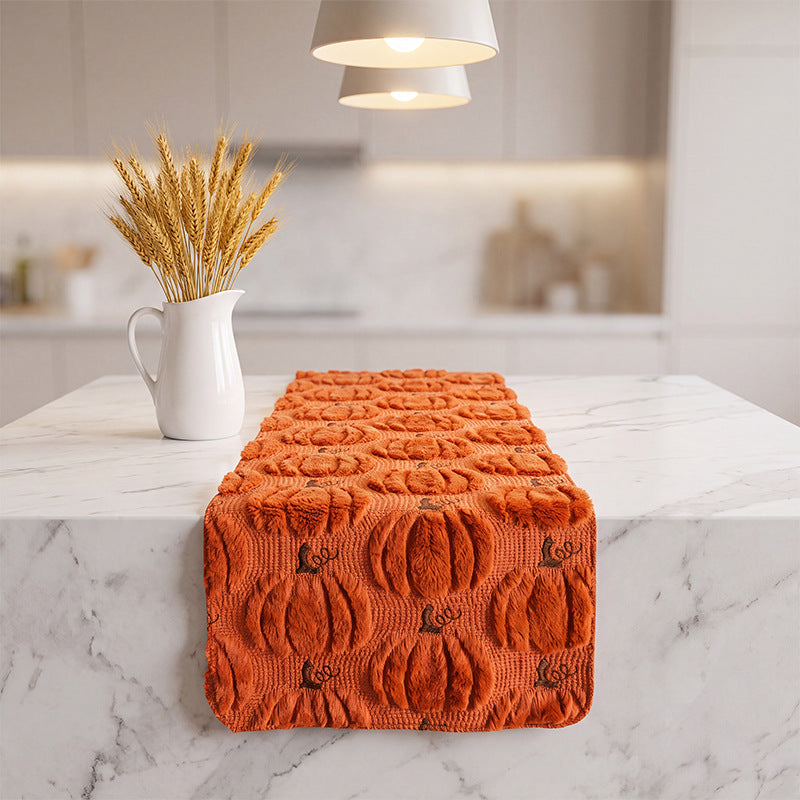 Halloween Pumpkin Table Runner | Available in Beige, Caramel | Sets the Table for Dinners, Parties, and Buffets