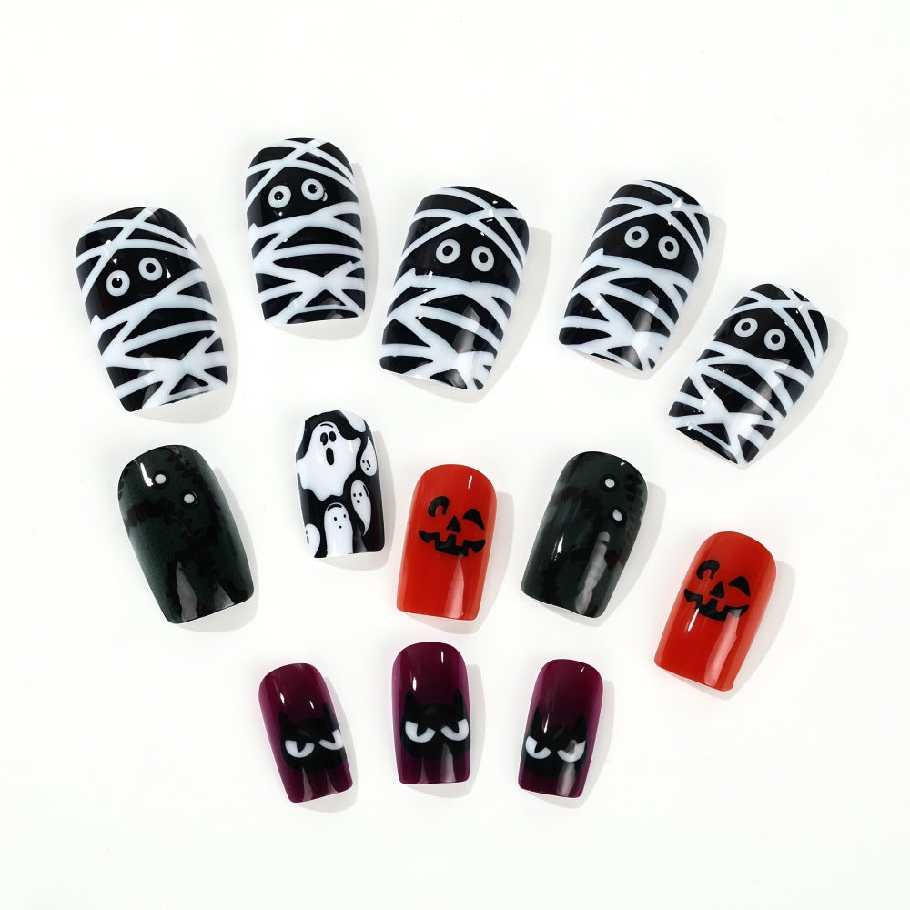 Halloween Press-On Nails | Available in White, Transparent | Glue-Free Application in Minutes for Parties and Nights Out