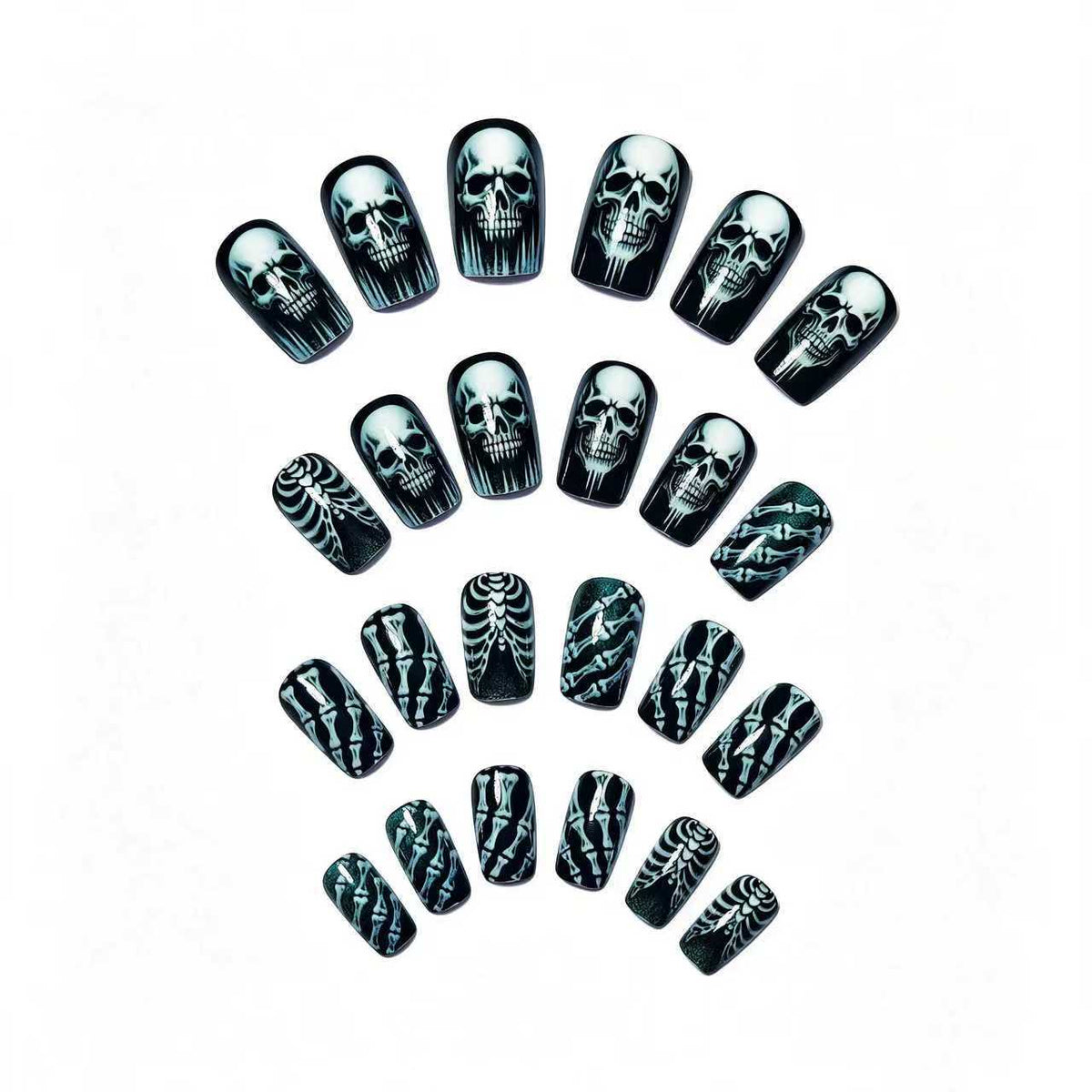 Halloween Skull Gothic Press-On Nails | Available in Jelly | Glue-Free Application in Minutes for Parties and Nights Out