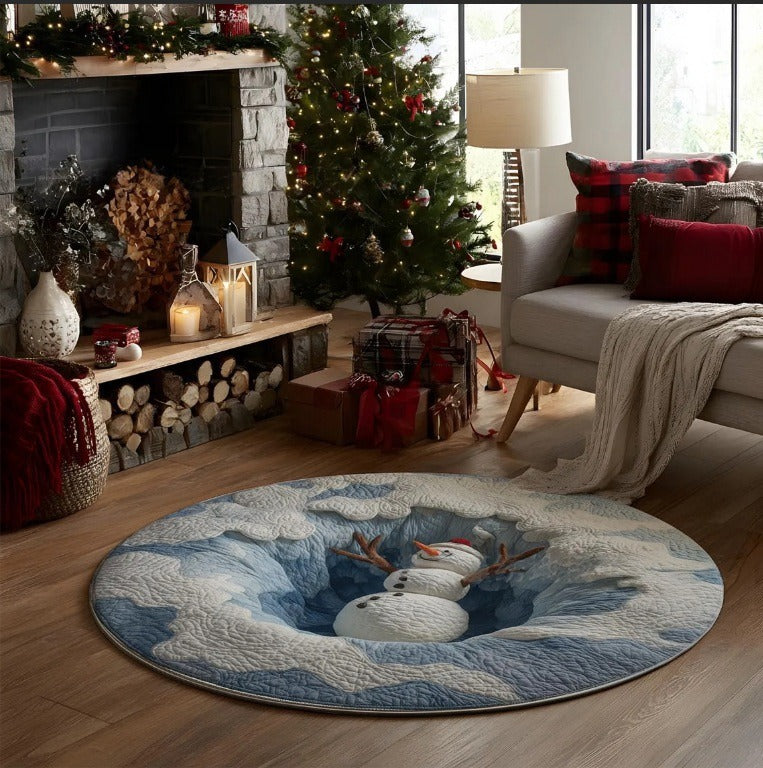 3D Christmas Rug with Gnome and Stone Well Print | Soft Durable Pile That Wipes Clean | 6 Sizes, 14 Designs