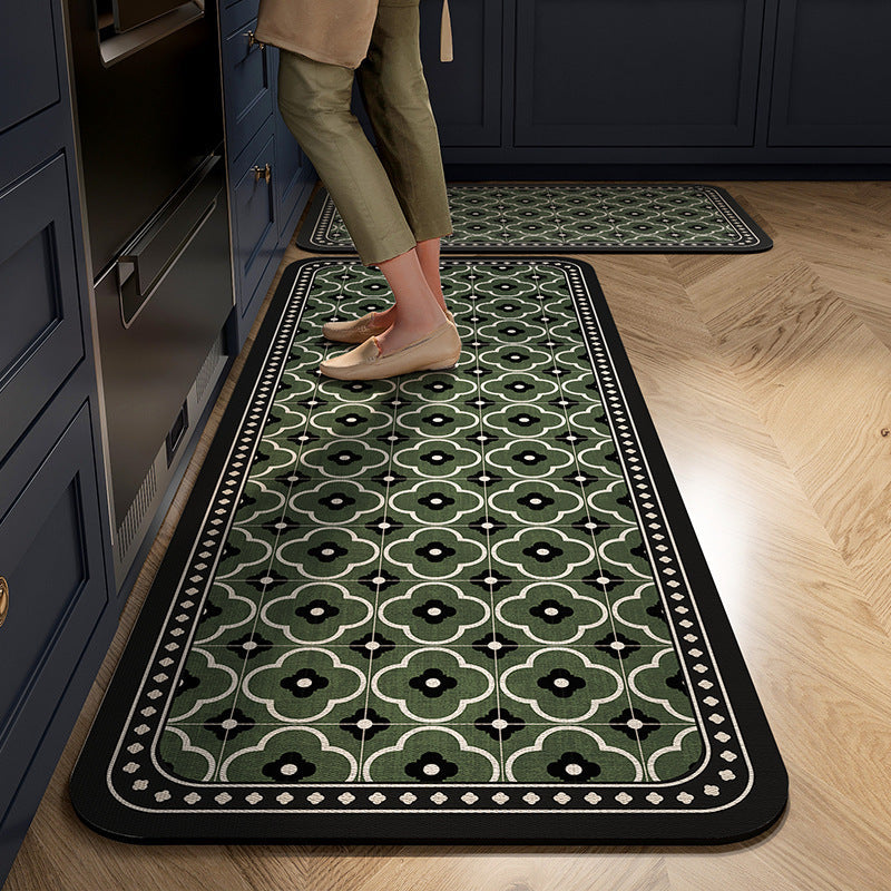 Cushioned Kitchen Rug Runner with Tile Print Border | Non-Slip Backing for Sink and Stove | 13 Designs