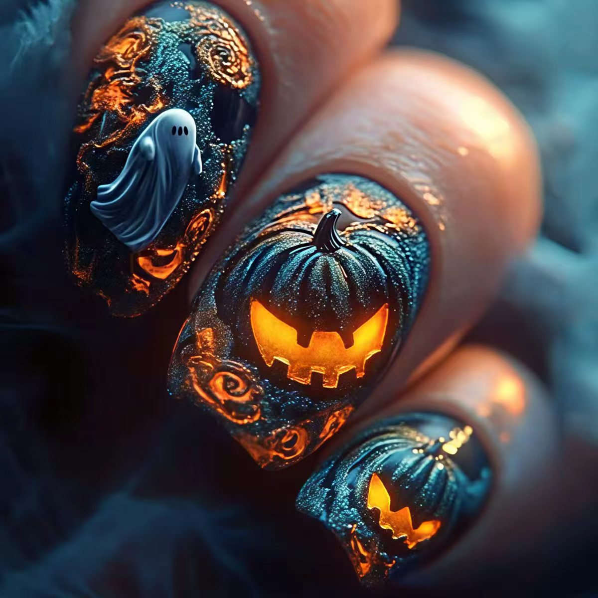 Halloween 3D Press-On Nails | Available in Jelly | Glue-Free Application in Minutes for Parties and Nights Out