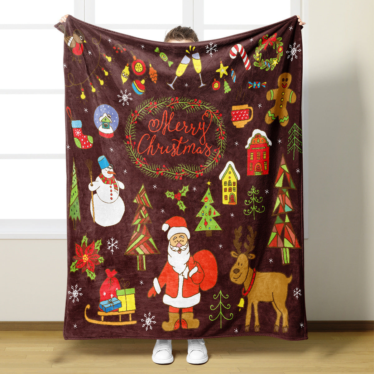 Christmas Blanket with Santa Claus, Reindeer and Snowmen | Ultra-Soft Throw for Couch and Bed | Two Festive Sizes