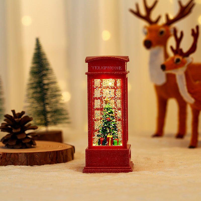 Telephone Box Christmas Decorations with a Snowman Scene | Battery Powered Lantern for Indoor or Outdoor Use | Warm Snowy Glow
