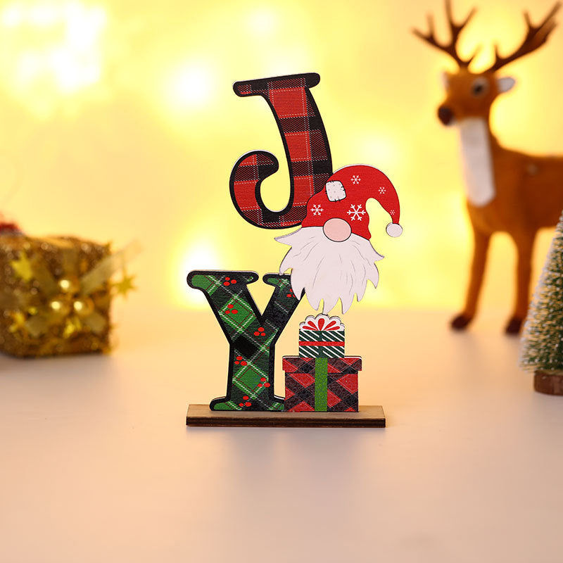 Wooden Christmas Table Sign with Noel and Joy Lettering | Freestanding Block Decor with Festive Character | Three Designs, Lightweight