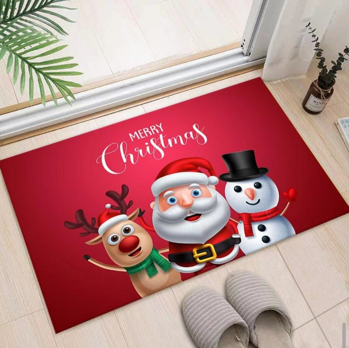 Christmas Rug for Entryway with Santa, Reindeer and Snowman | Absorbent Non-Slip Door Mat | Four Sizes, Seven Designs