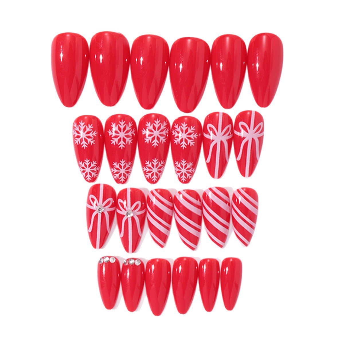Red and White Christmas Nails with Snowflake Art | Glossy Press On Nail Designs | Festive Manicure for Holiday Dinner