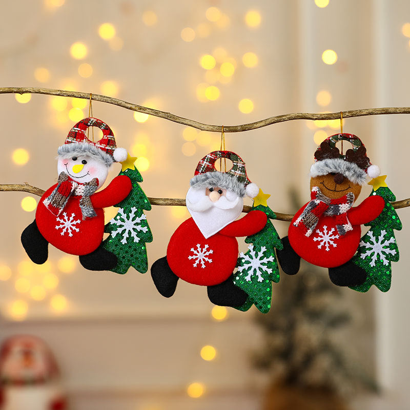 Santa Christmas Ornaments in Soft Felt | Holding a Tiny Tree with Stitched Detail | Hang on the Mantel or Table Display