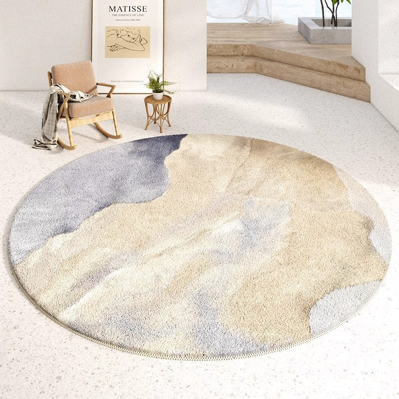 Round Area Rug with Abstract Landscape Print | Soft Pile Underfoot and Easy to Vacuum | 2 Sizes, 39 or 71 in