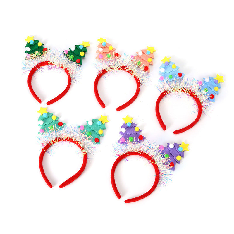 Christmas Tree Headband in Soft Felt with Glitter Trim | Sky Blue, Pink, Purple or Green | Party Accessories for Photos