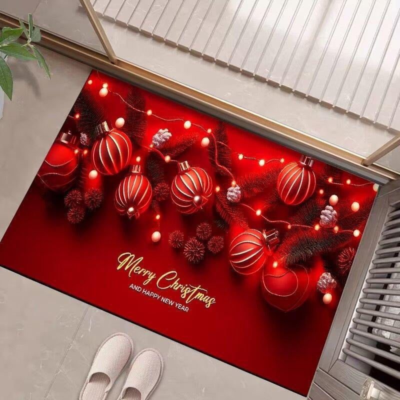 Christmas Door Mat with Merry Santa and Gift Print | Durable Fibers, Strong Underfoot Grip | Indoor Outdoor Entryway Decor