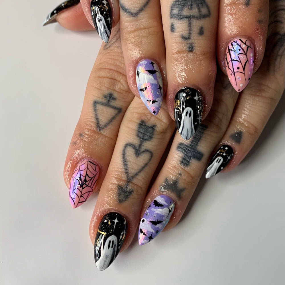 Halloween Press-On Nails | Available in Transparent, White | Glue-Free Application in Minutes for Parties and Nights Out