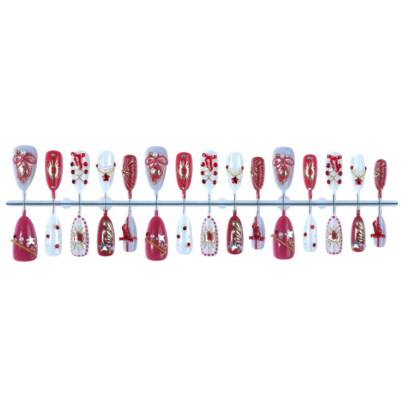 Red and White Glitter Christmas Nails | Glossy Press On Nail Art Designs | Festive Manicure for Parties and Dinner