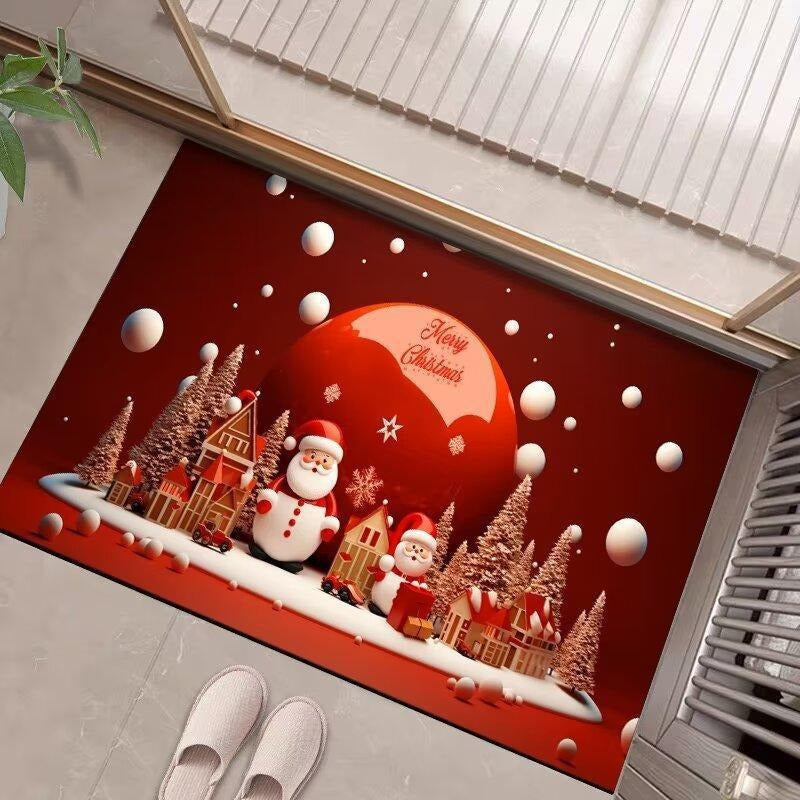 Christmas Door Mat with Merry Santa and Gift Print | Durable Fibers, Strong Underfoot Grip | Indoor Outdoor Entryway Decor