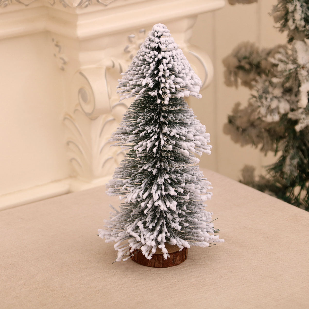 Mini Snow Covered Christmas Tree for Tabletops | Frosted Tips on a Sturdy Wooden Base | Lightweight Holiday Decorations