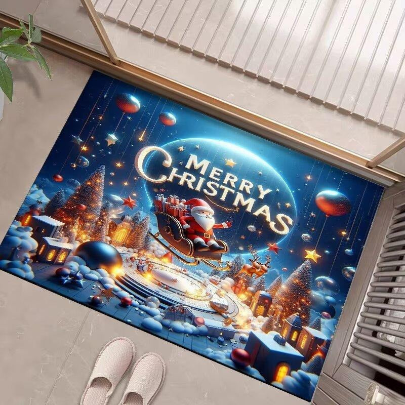 Christmas Door Mat with Merry Santa and Gift Print | Durable Fibers, Strong Underfoot Grip | Indoor Outdoor Entryway Decor