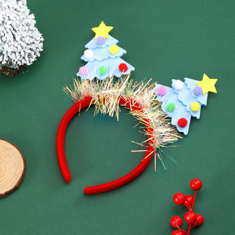 Christmas Tree Headband in Soft Felt with Glitter Trim | Sky Blue, Pink, Purple or Green | Party Accessories for Photos