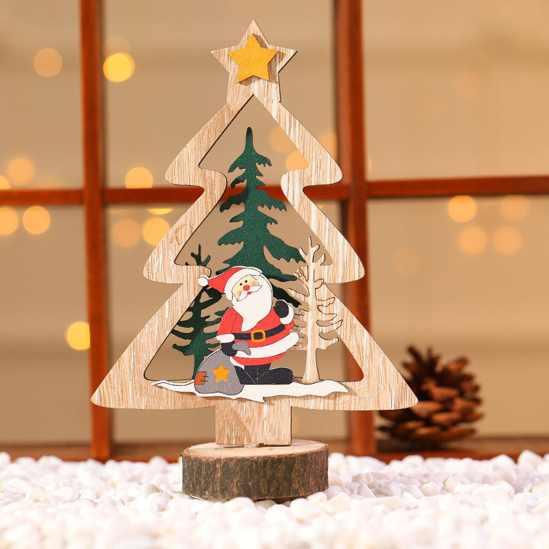 Wooden Christmas Ornaments with a Santa and Evergreen Tree Design | Four Styles to Hang | Mantel and Table Decorations