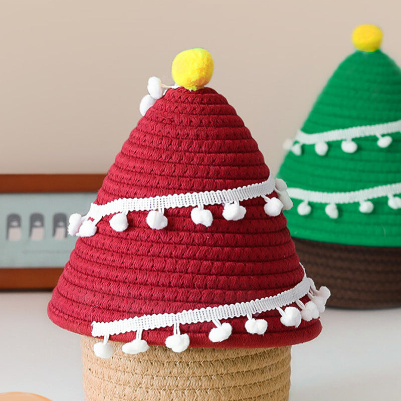 Christmas Tree Basket in Green or Red | Festive Xmas Storage with a 26 cm Height | Decorative Holiday Home Accent