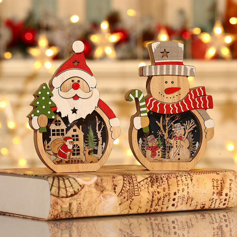 Wooden Santa Figurine with a Christmas Scene Backdrop | Wipe Clean with a Dry Cloth | 2 Designs for Mantel or Tabletop