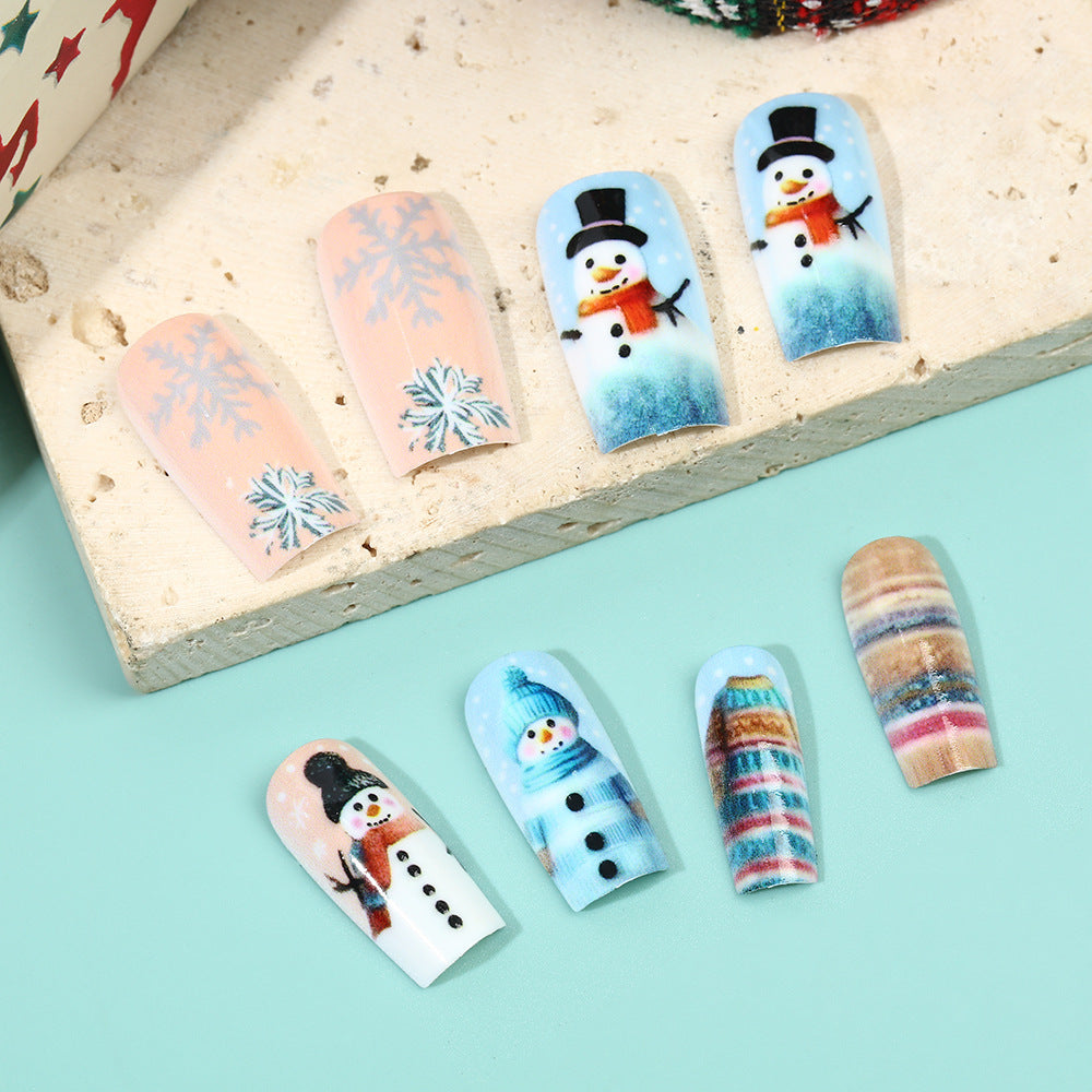 Snowman Fake Nails in Mixed Sizes | Festive Christmas Nail Designs for Winter | Easy Press On Manicure for Holiday Parties