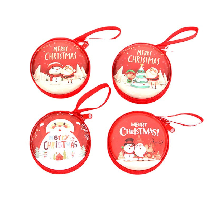 Festive Coin Purse with a Christmas Snowman and Santa Print | Zip-Top Pouch with a Wrist Strap | Hangs on the Tree, 4 Designs