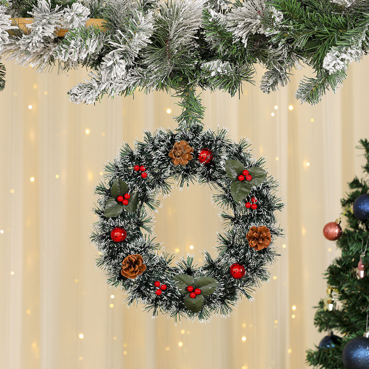 Christmas Wreath with a Felt Reindeer Face and Red Berries | Hanging Loop for Doors and Sheltered Porches | 16 Designs