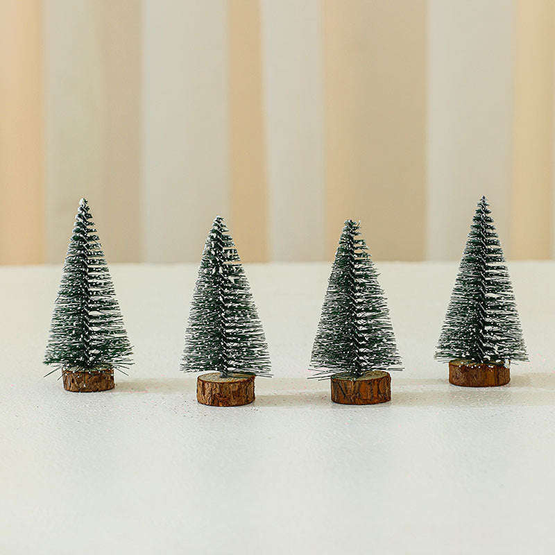 Miniature Christmas Tree Figures, Set of Four Heights | Realistic Conifer Detail | Tabletop and Mantel Decorations
