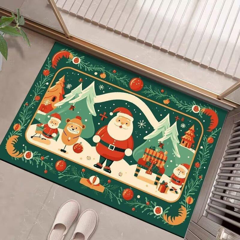 Christmas Door Mat with Merry Santa and Gift Print | Durable Fibers, Strong Underfoot Grip | Indoor Outdoor Entryway Decor