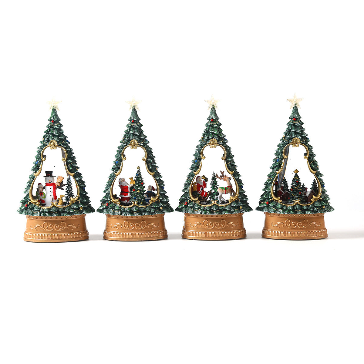 Illuminated Christmas Tree Decorations with a Sparkling Star Top | Painted Scene Behind a Clear Window | Warm Table Glow