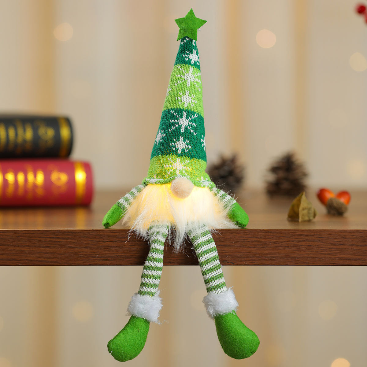 Knitted Gnome Figurine with a Snowflake Hat and Star Top | Shelf and Table Christmas Decorations | Sturdy Yearly Build