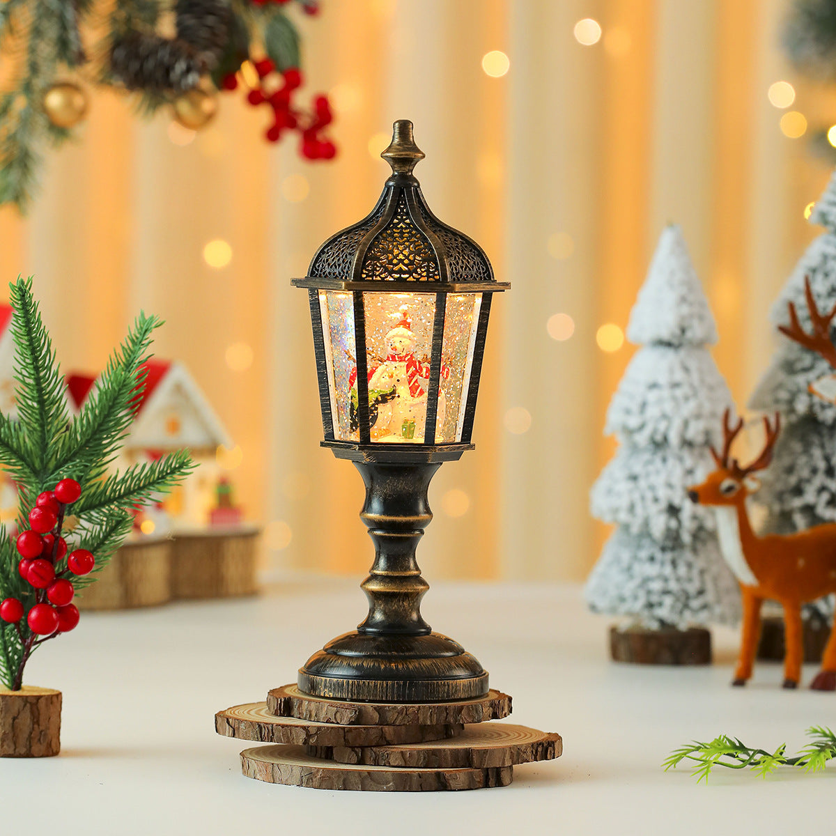 Street Lamp Style Christmas Lanterns with a Santa Scene | Detailed Winter Landscape Inside | Lightweight and Easy to Move