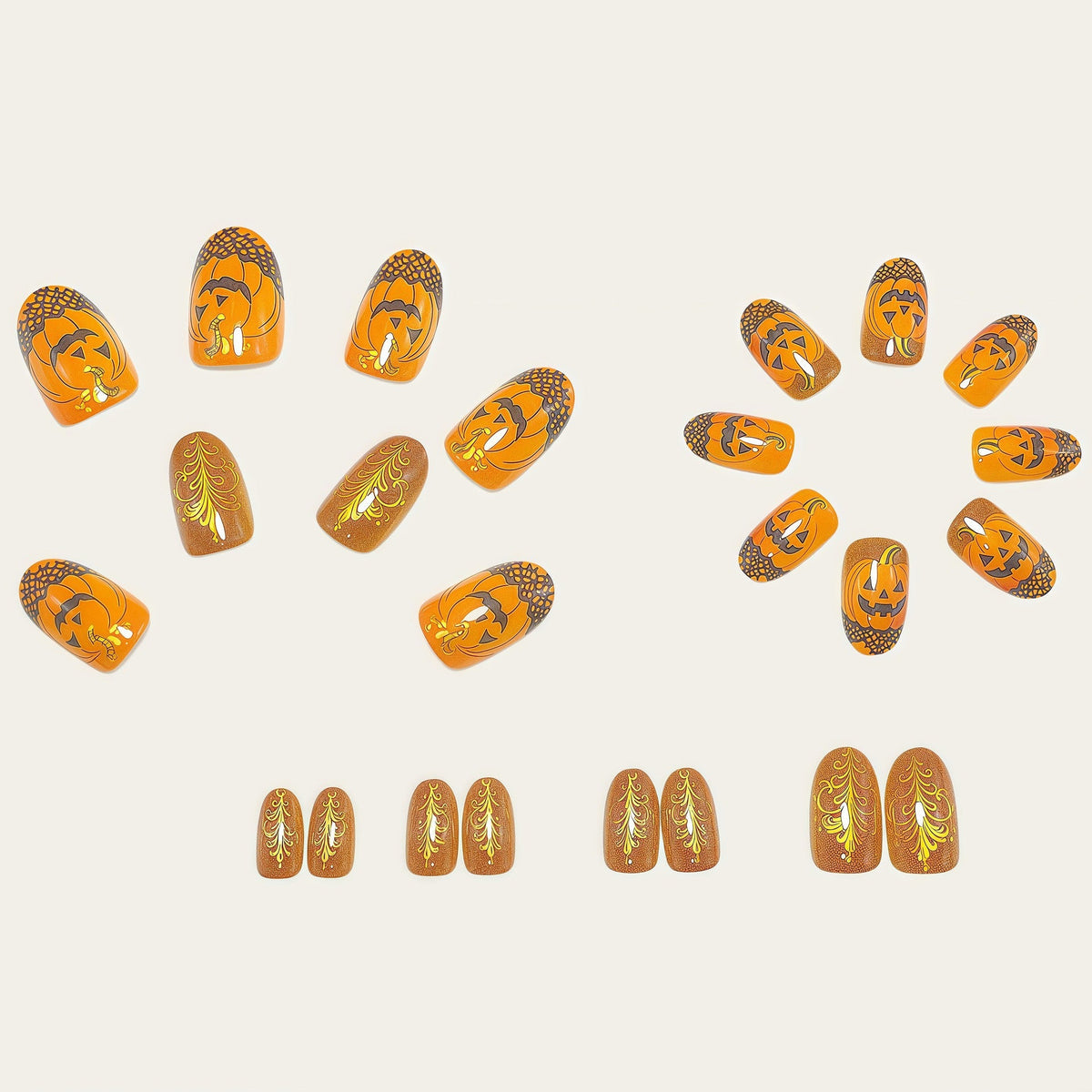 Halloween Pumpkin Press-On Nails | Available in Yellow | Glue-Free Application in Minutes for Parties and Nights Out