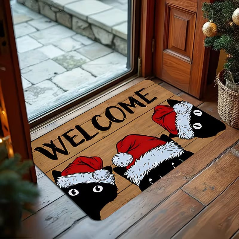 Christmas Welcome Door Mat with Snowman and Tis the Season Print | Non-Slip Backing for Indoor or Outdoor Use | Eight Designs