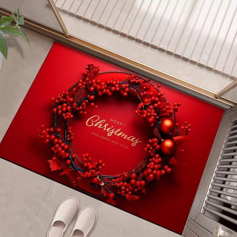Christmas Door Mat with Merry Santa and Gift Print | Durable Fibers, Strong Underfoot Grip | Indoor Outdoor Entryway Decor