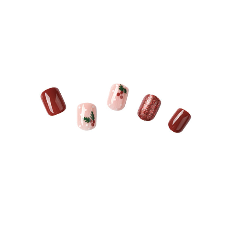 Christmas Holiday Nails with Gingerbread and Snowflake Art | Reusable Press On Set in Eight Colors | Skin Friendly Fit
