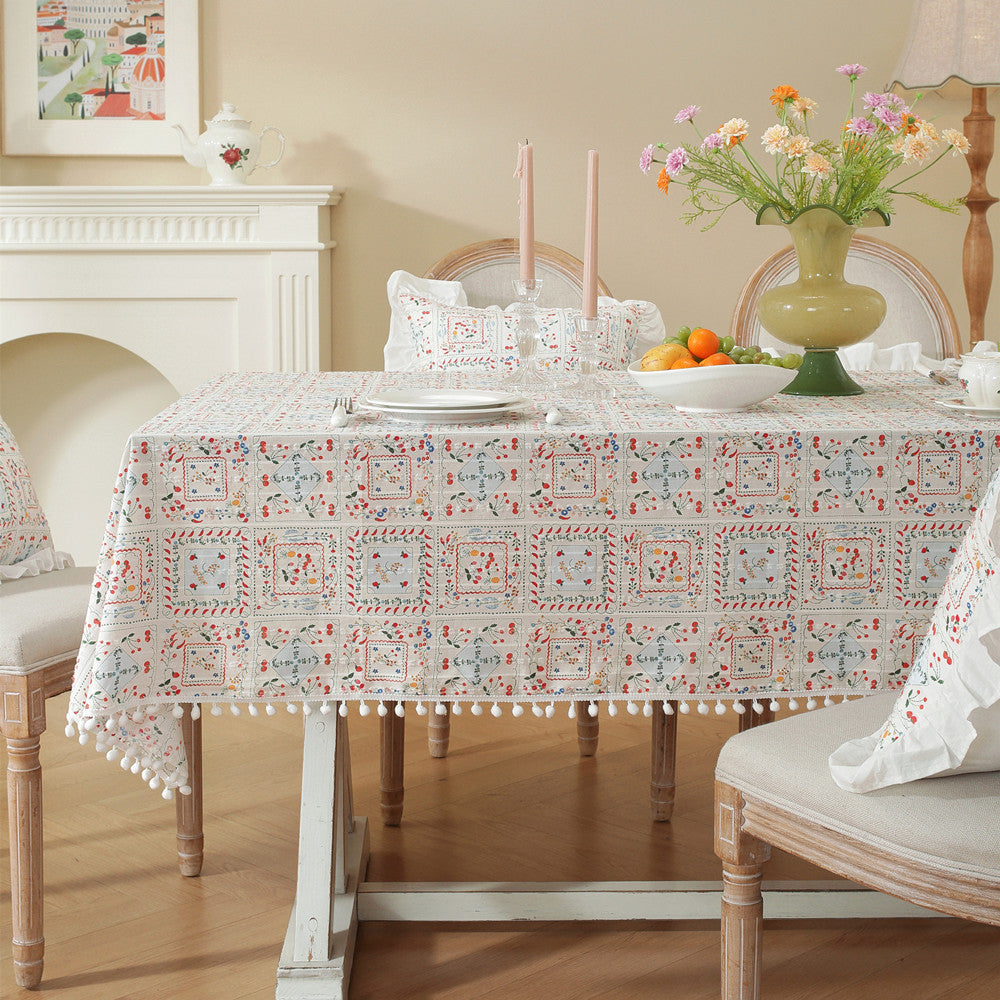 Ruffled Hem Tablecloth with Floral Pattern | Hard-Wearing Machine Washable Fabric | 3 Sizes | 4 Colors