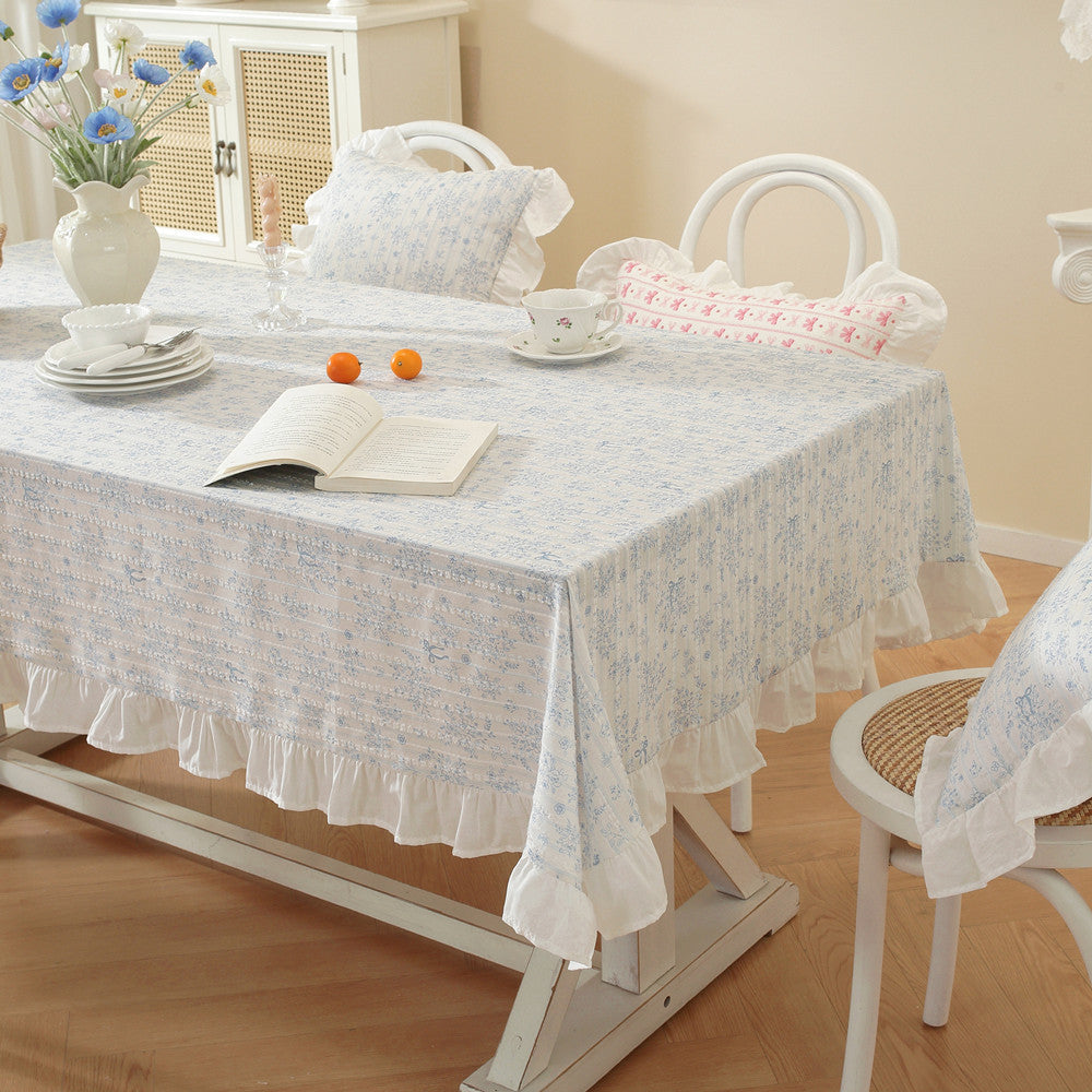 Ruffled Hem Tablecloth with Floral Pattern | Hard-Wearing Machine Washable Fabric | 3 Sizes | 4 Colors