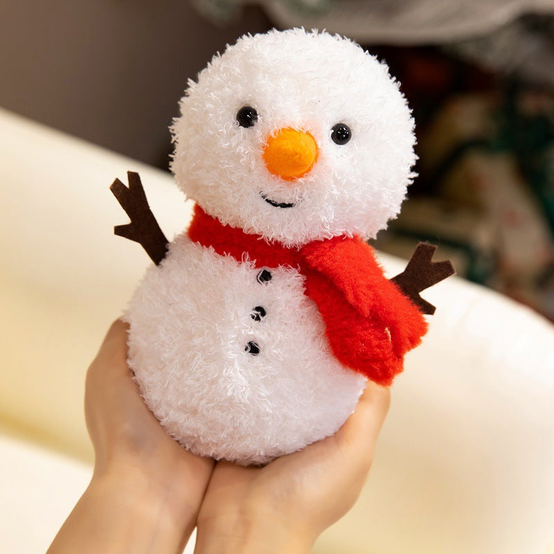 Plush Snowman Christmas Table Decor with Scarf and Felt Branch Arms | Embroidered Face, Round Base | Mantel Decorations
