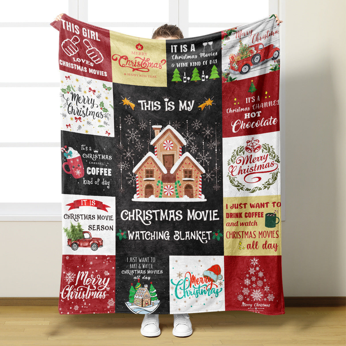 Christmas Blanket with Santa Claus, Reindeer and Snowmen | Ultra-Soft Throw for Couch and Bed | Two Festive Sizes
