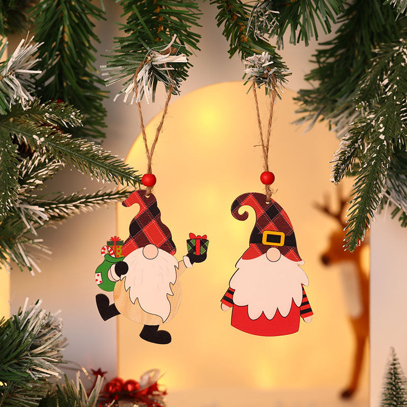 Wooden Gnome Christmas Ornaments Holding a Tree and Gift | Sturdy String Loop for Hanging | Compact Festive Decorations