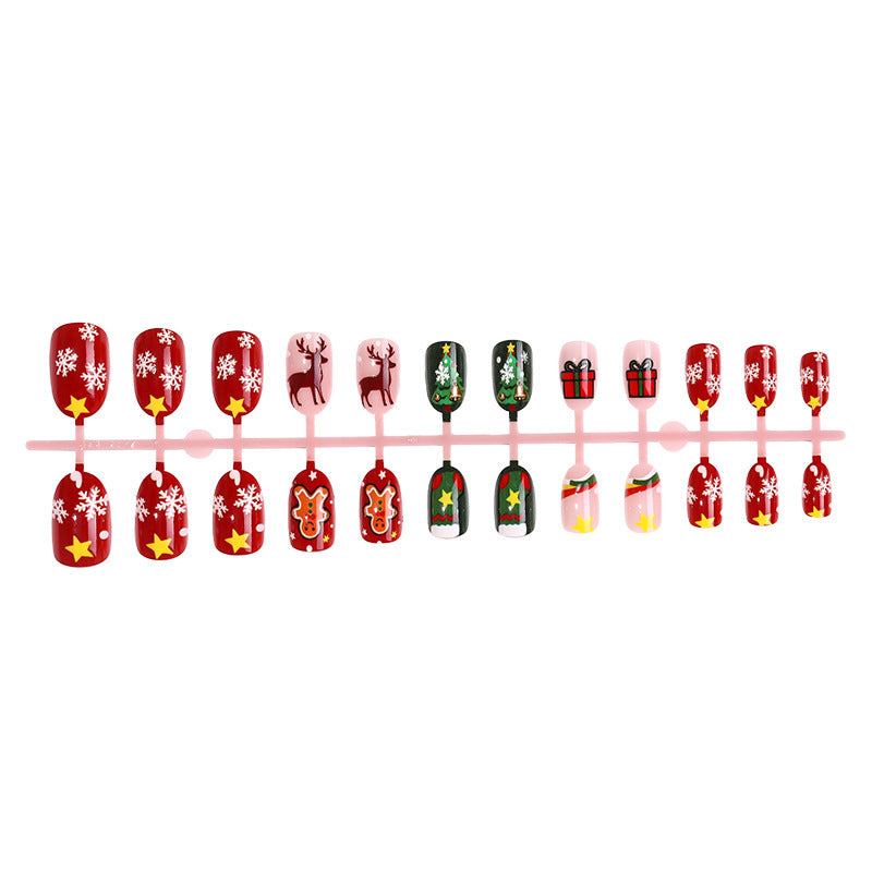 Star and Snowflake Christmas Fingernails with Santa Motifs | Glossy Press On Nails | Festive Winter Manicure Kit