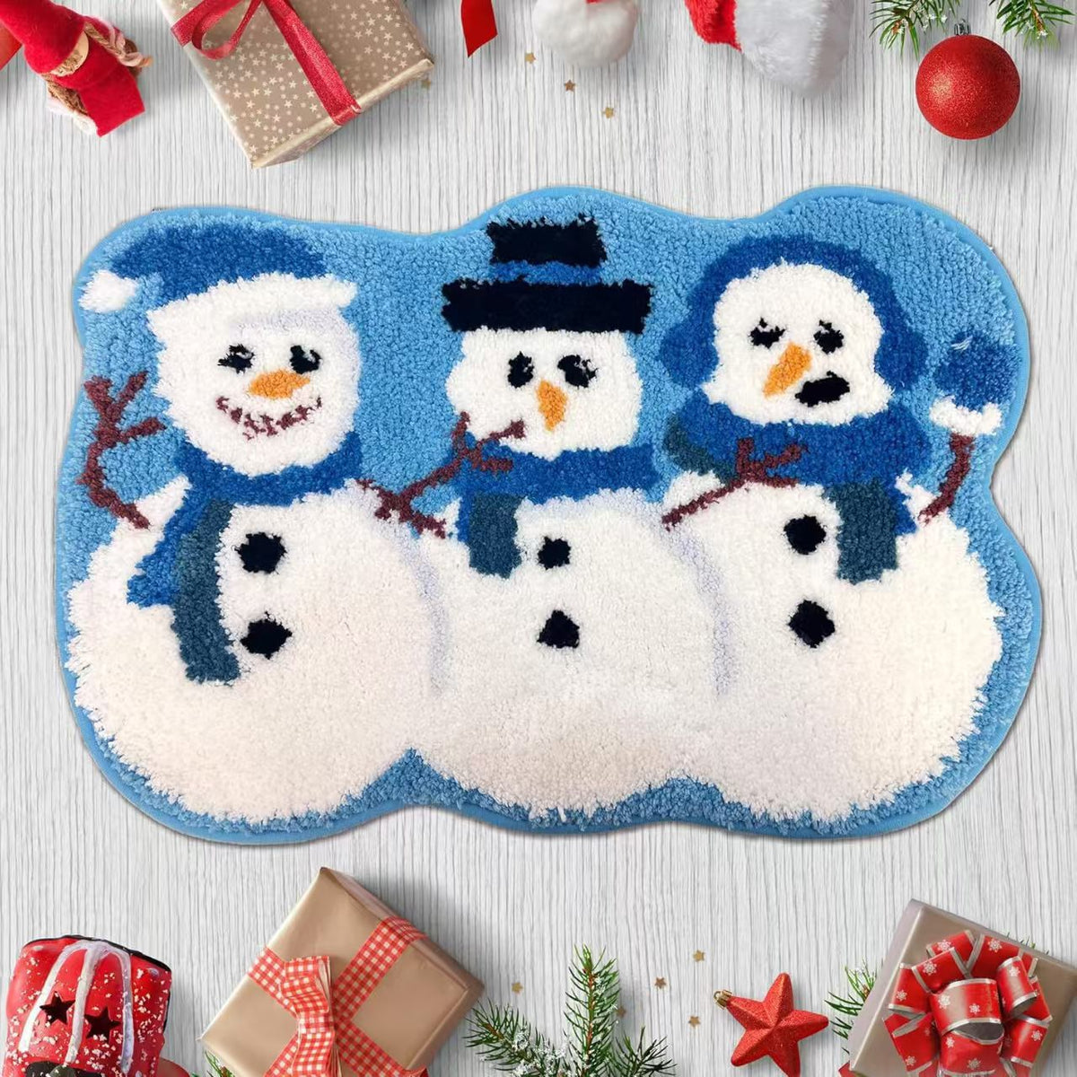 Christmas Tree Shaped Rug with Candy Cane and Snowflake Print | Soft Fibers Underfoot | Living Room and Entryway Mat