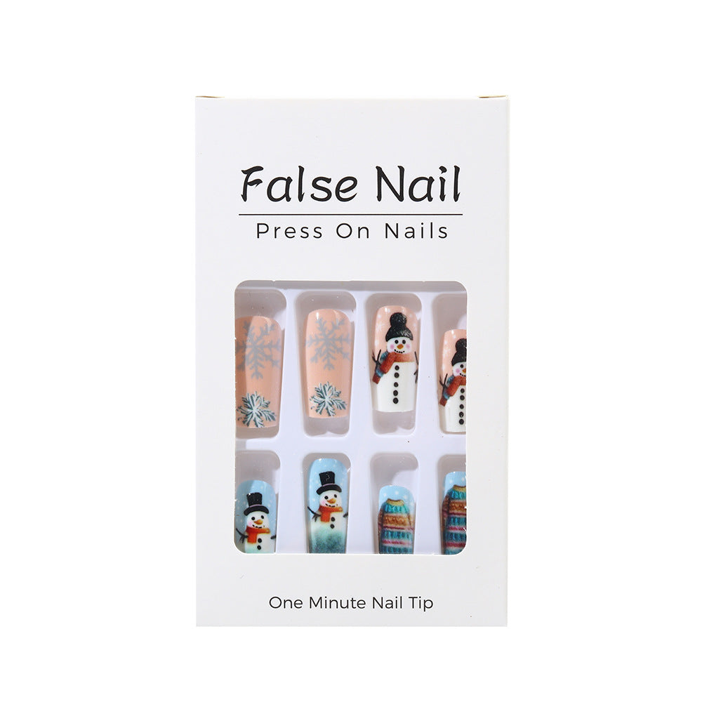 Snowman Fake Nails in Mixed Sizes | Festive Christmas Nail Designs for Winter | Easy Press On Manicure for Holiday Parties